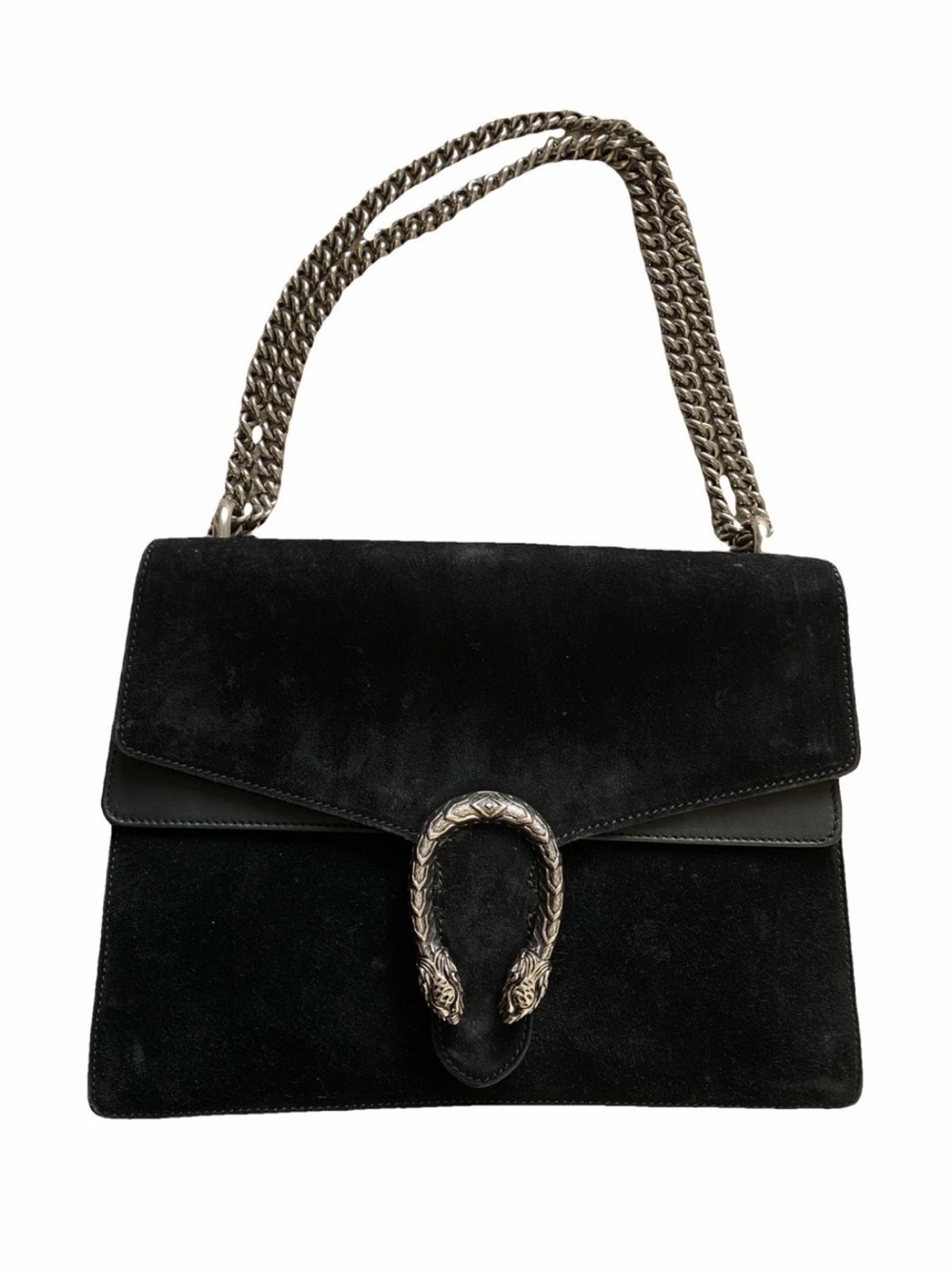 Gucci Black Suede Shoulder Bag with Silver Snake Detail